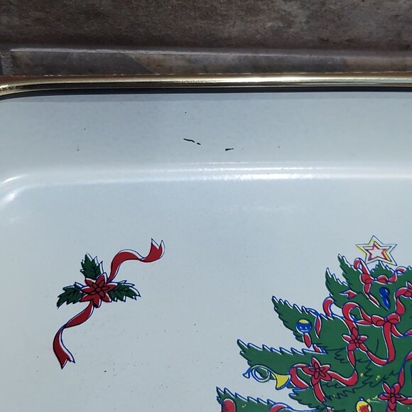 3 Piece Lacquered Tray Set Christmas Tree Scene Handled Lightweight Serving Tray - Picture 9 of 12
